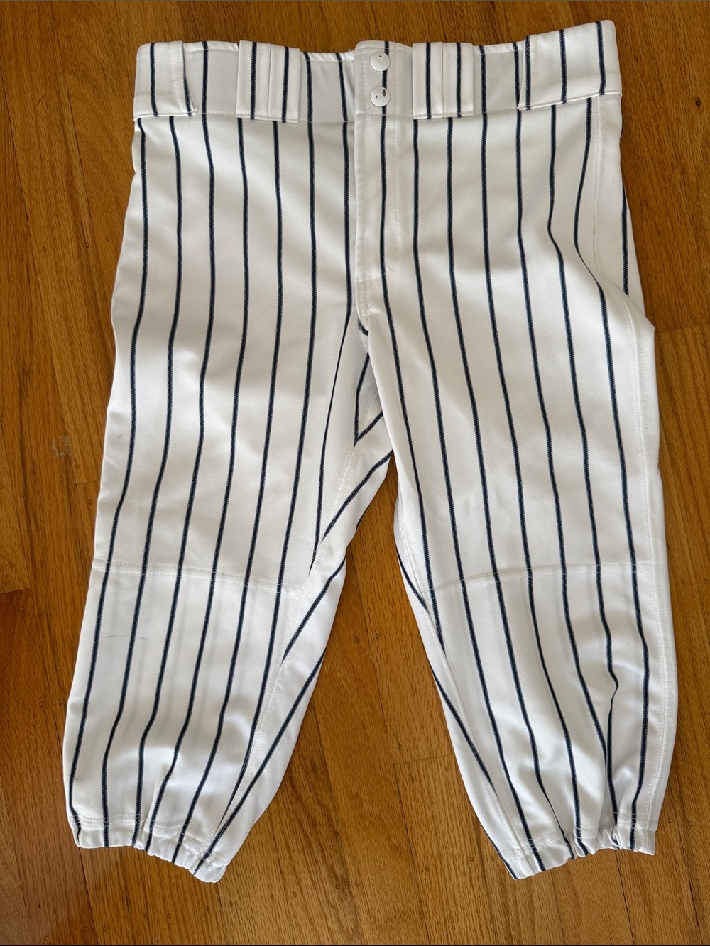 Kids White Navy Pinstripe Baseball Pants
